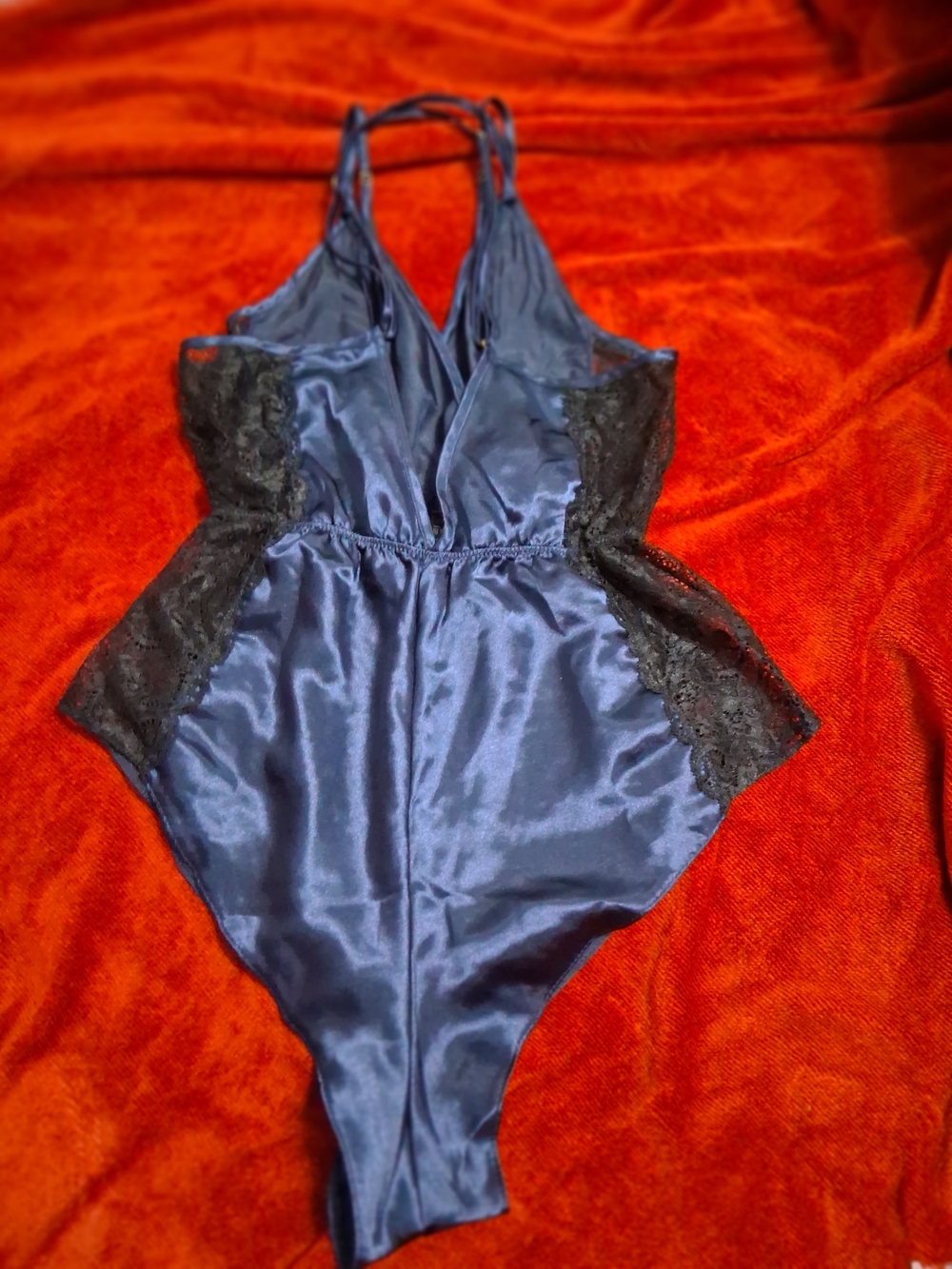 Uniqlo Navy Satin Lace-Panel Bodysuit Size M